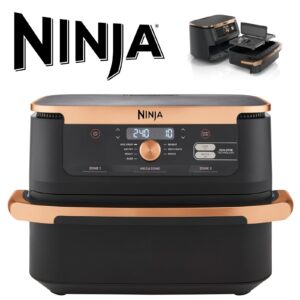 NINJA Foodi FlexDrawer Air Fryer, Dual Zone Avec Séparateur Amovible, Grand Tiroir de 10.4 L, 7-en-1, Double Zone, Pièces Antiadhésives Compatibles Au Lave-Vaisselle, Noir & Cuivre, AF500EUCP