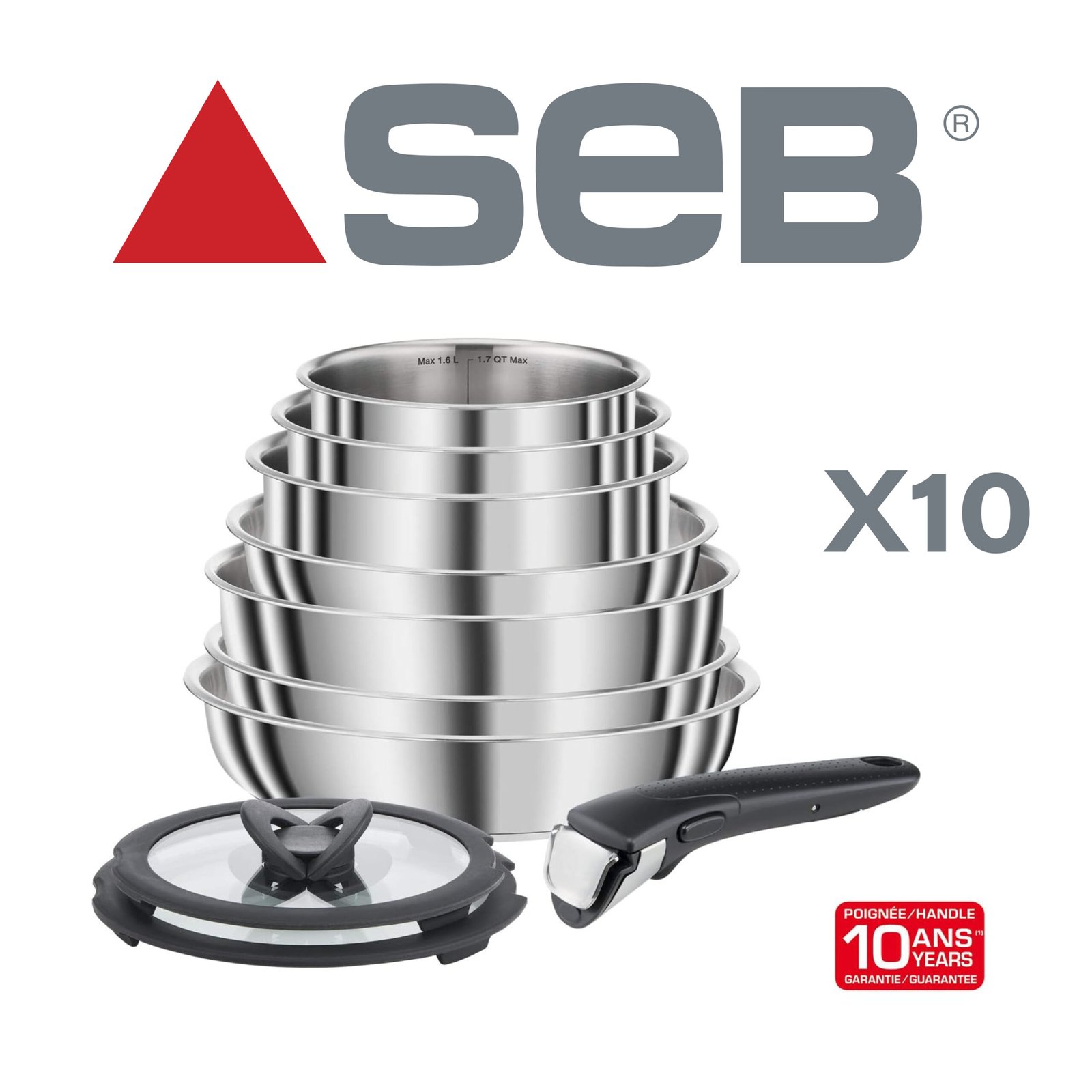Seb Compact Inox Batterie de cuisine 10 pièces, Induction