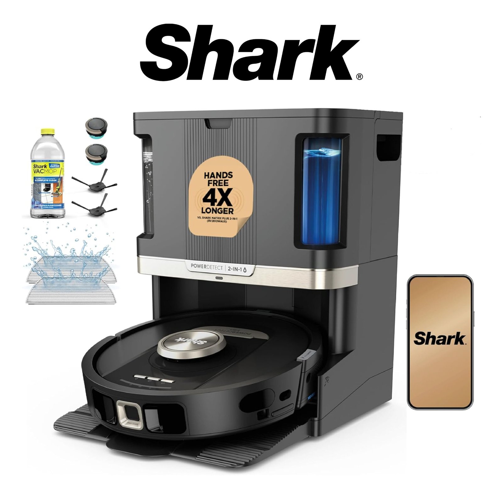 Shark Aspirateur Robot et laveur PowerDetect NeverTouch Pro 2-en-1 autovidant, autoremplissant et autonettoyant RV2800ZEEU