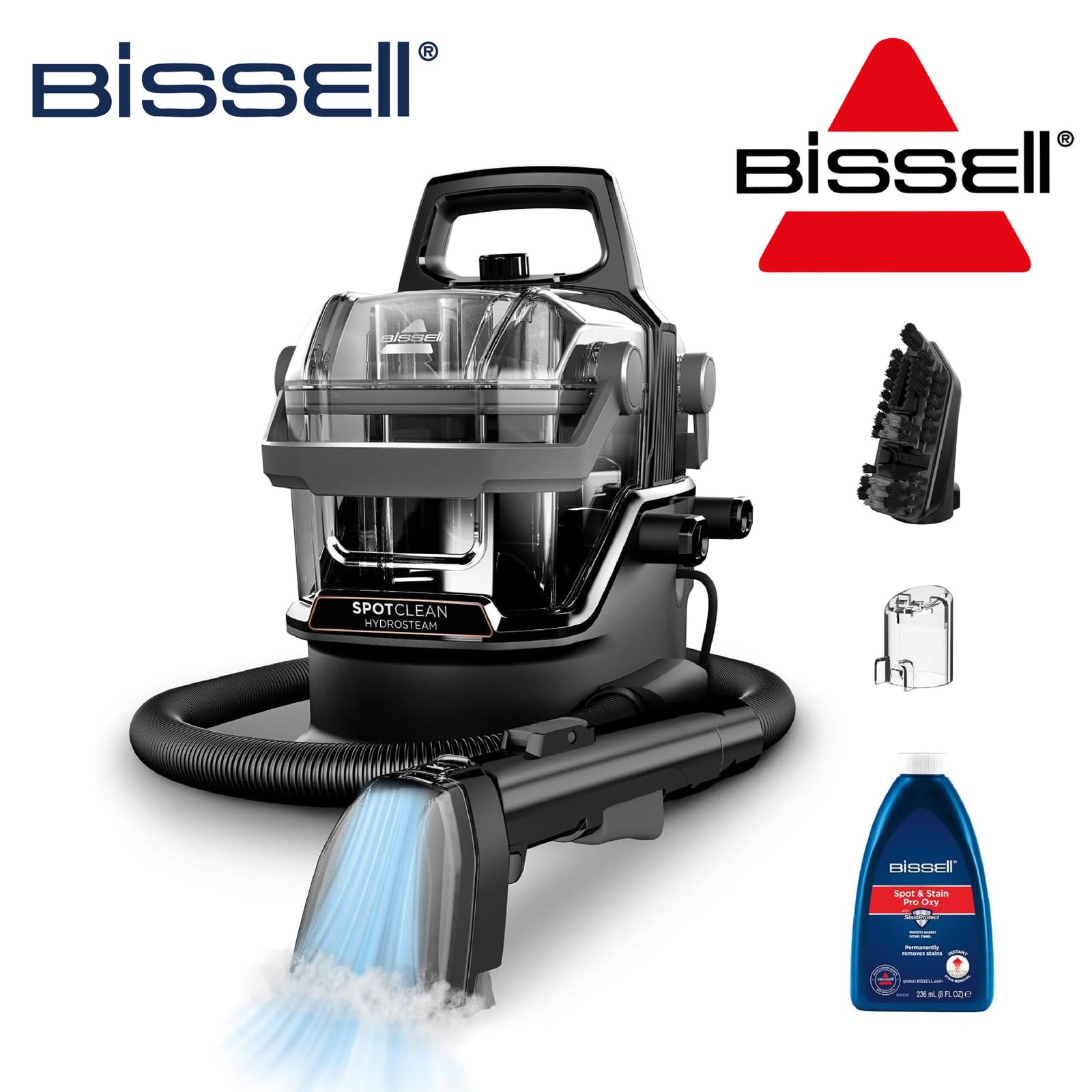 BISSELL SpotClean HydroSteam, Shampouineuse Canapé, Moteur Puissant de 1000W, Nettoyeur Vapeur avec Technologie HydroSteam, Nettoyeur pour Tapis, Moquettes, Meubles, Tissus, Voiture & Plus, 3689N