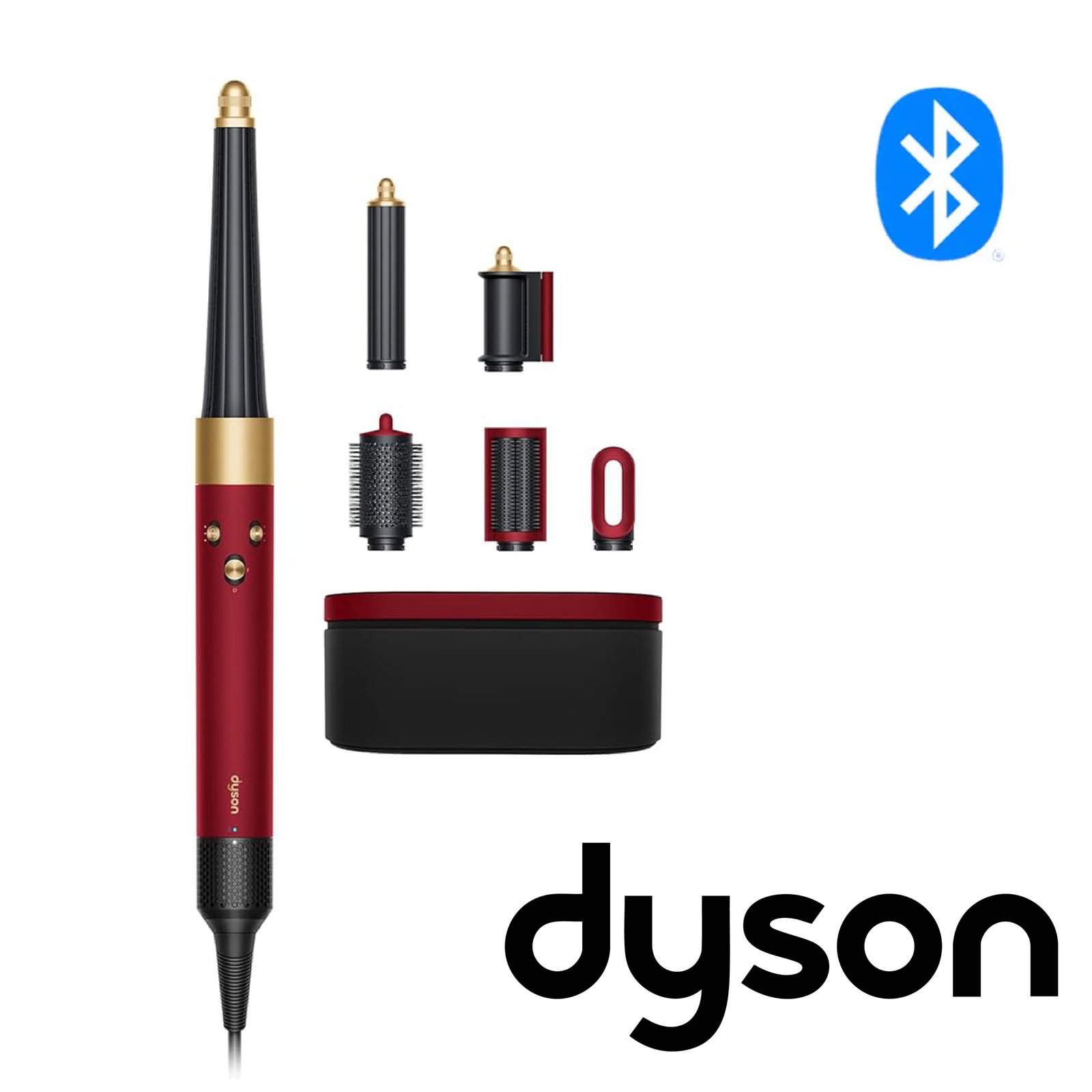Dyson Airwrap i.d. Multi-Styler and Dryer Straight+Wavy HS08 (Red Velvet/Gold) Bluetooth Enabled - for Perfect Curls