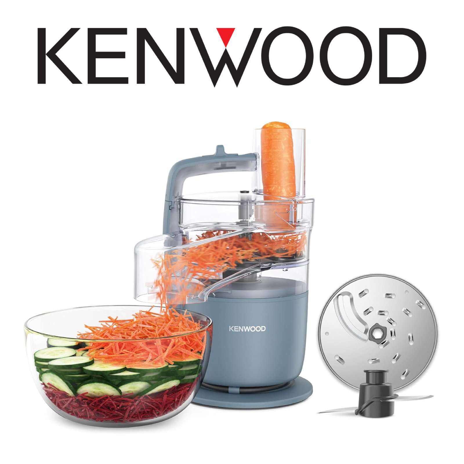 Kenwood MultiPro Go FDP22.130GY, Processeur Alimentaire Compact de Cuisine de 30cm de Haut, pour Couper, Râper, Mixer et Pétrir la Pâte, avec Express-Serve dans la Poêle, Récipient 1,3 l, 650W, Bleu