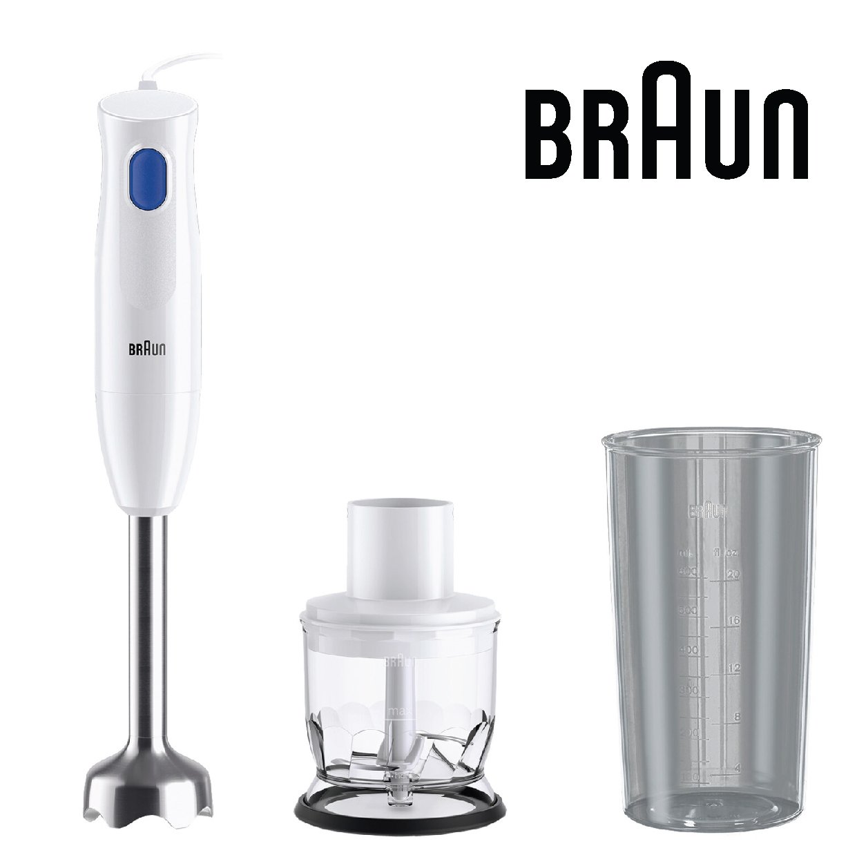 Mixeur plongeant Braun MQ10.201MWH avec embout hâchoir blanc