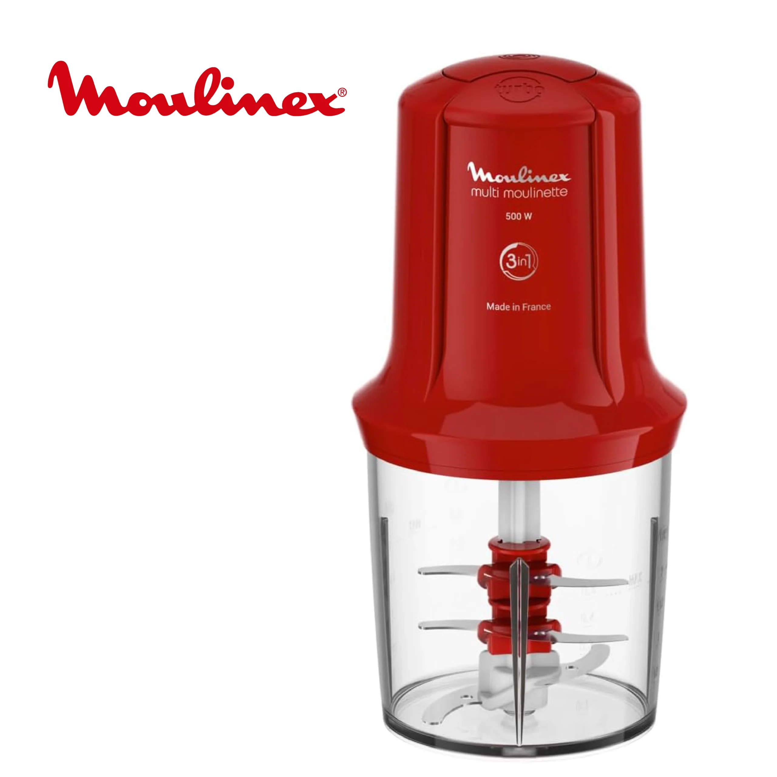 Moulinex, Mini Hachoir, Multimoulinette, 500 ml, 6 lames en acier inoxydables, AT714G32, Rouge Rubis