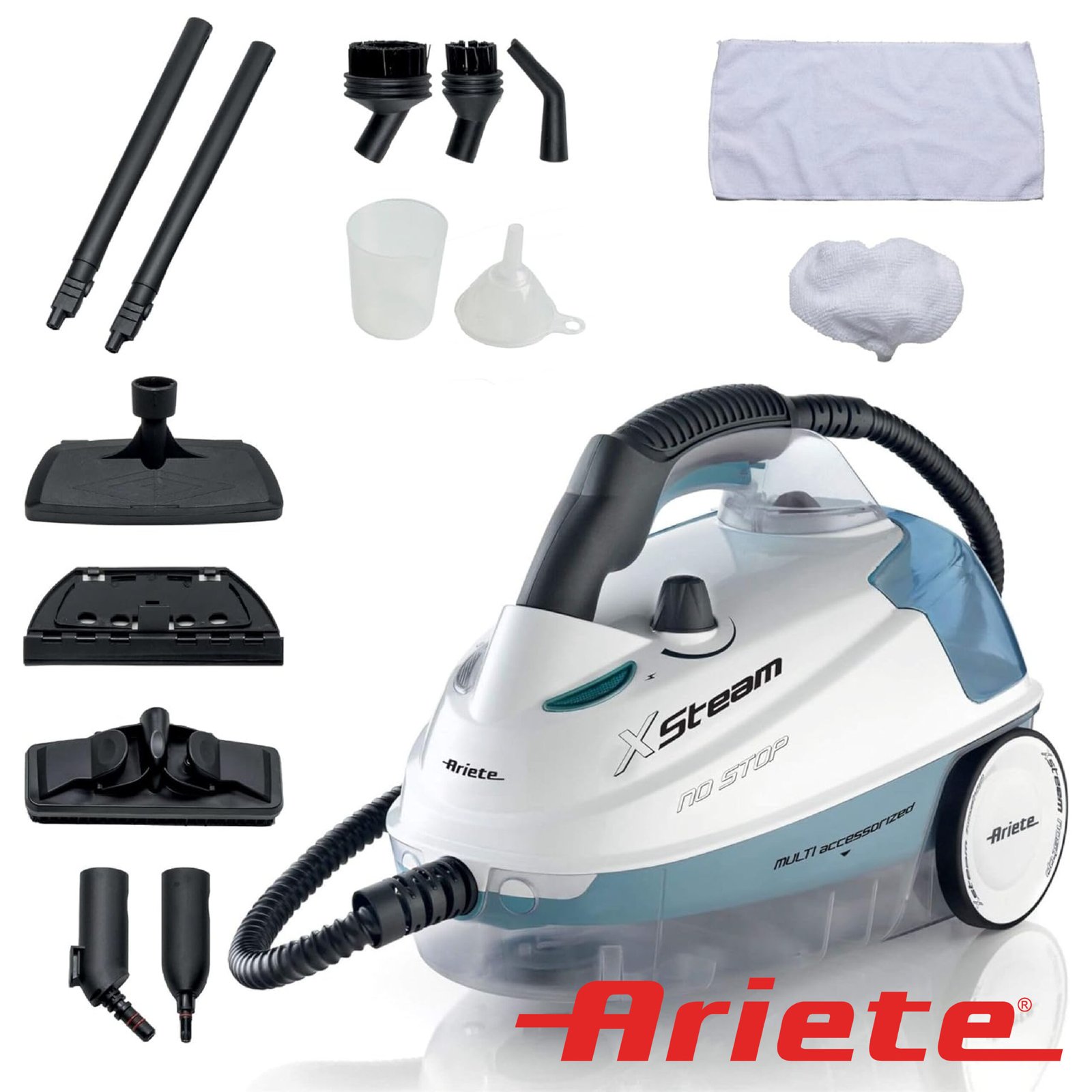 Ariete Xsteam No Stop Nettoyeur à vapeur à autonomie illimitée, prêt en 4 minutes, kit accessoires, 1,1 L, 1500 W, 4 bar 4147