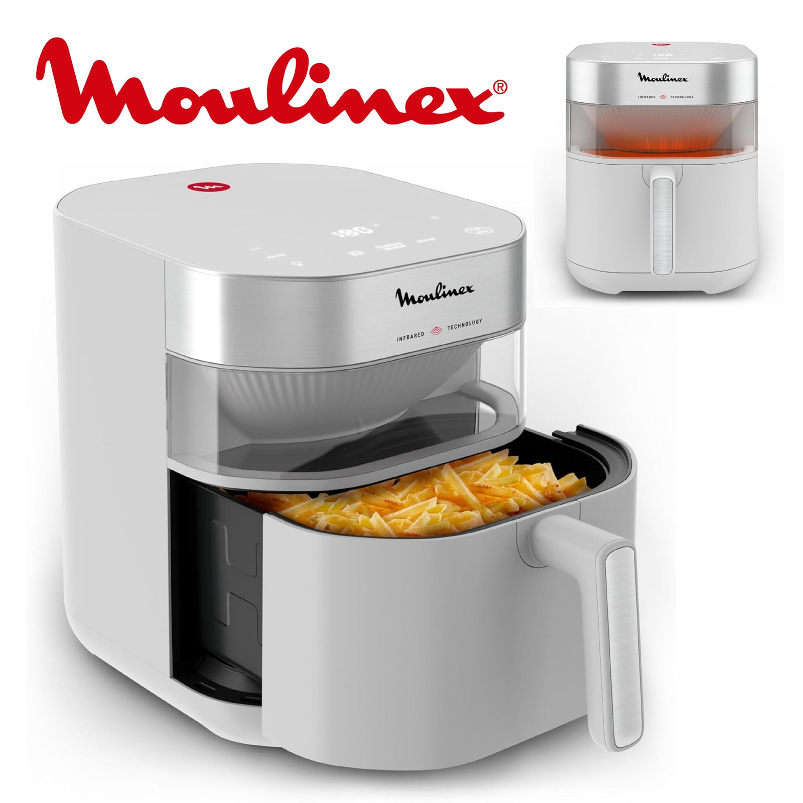 Moulinex Easy Fry Infrared 7L, Air fryer, Technologie infrarouge Exclusive , plus rapide, plus homogène, Grande capacité, EZ831GF0, Gris Nube