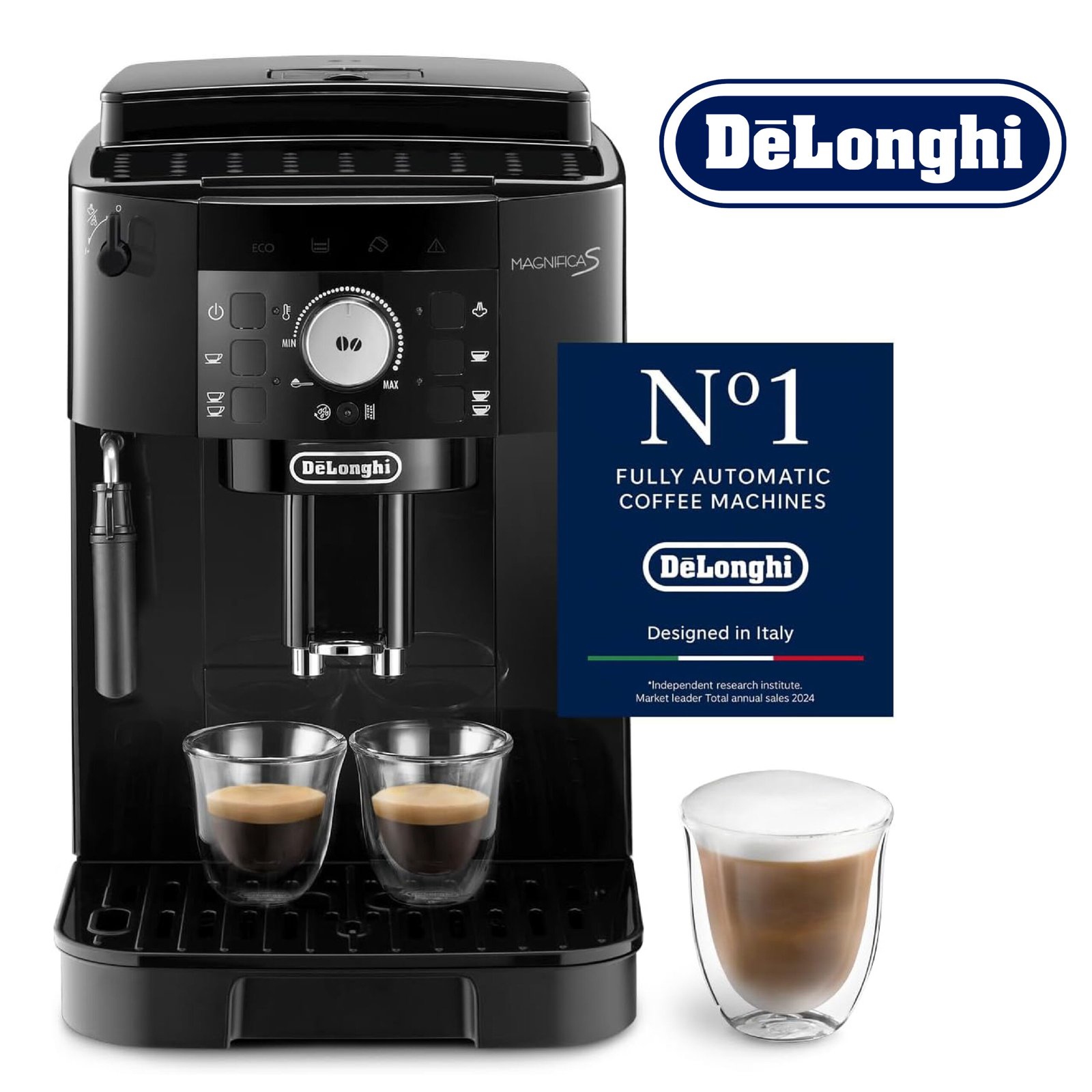 DeLonghi Magnifica S - Perfetto Machine à Café Automatique avec Mousseur à Lait Manuel, Machine à Espresso et Cappuccino, Panneau de Commande avec Boutons, Noir (ECAM11.112.B)
