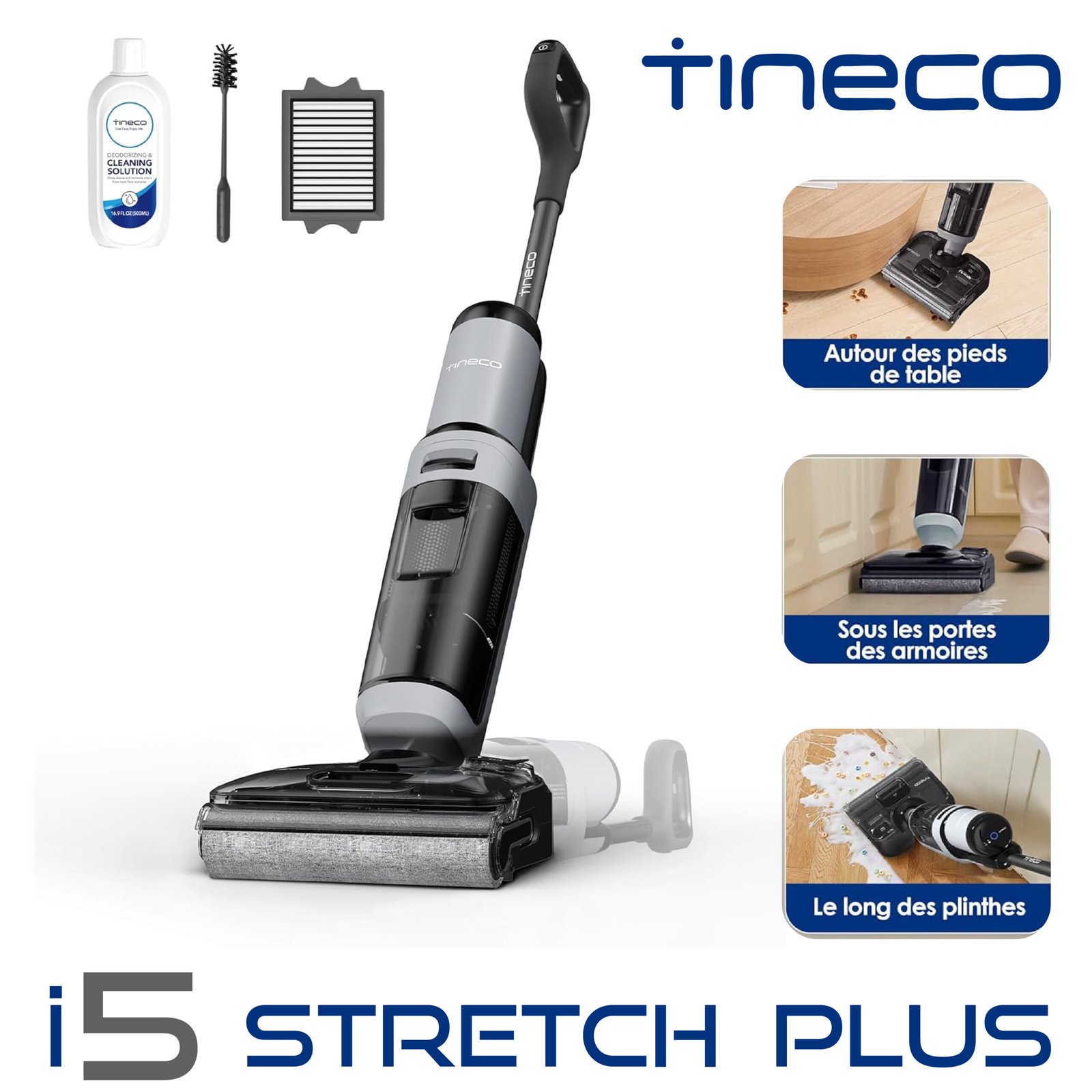 Tineco Floor One i5 Stretch Aspirateur Laveur, Aspirateur Sec et Humide, Aspiration Puissante 20 kPa, portée à Plat 180°, Nettoyage Deux Bords, 30 Min d'...