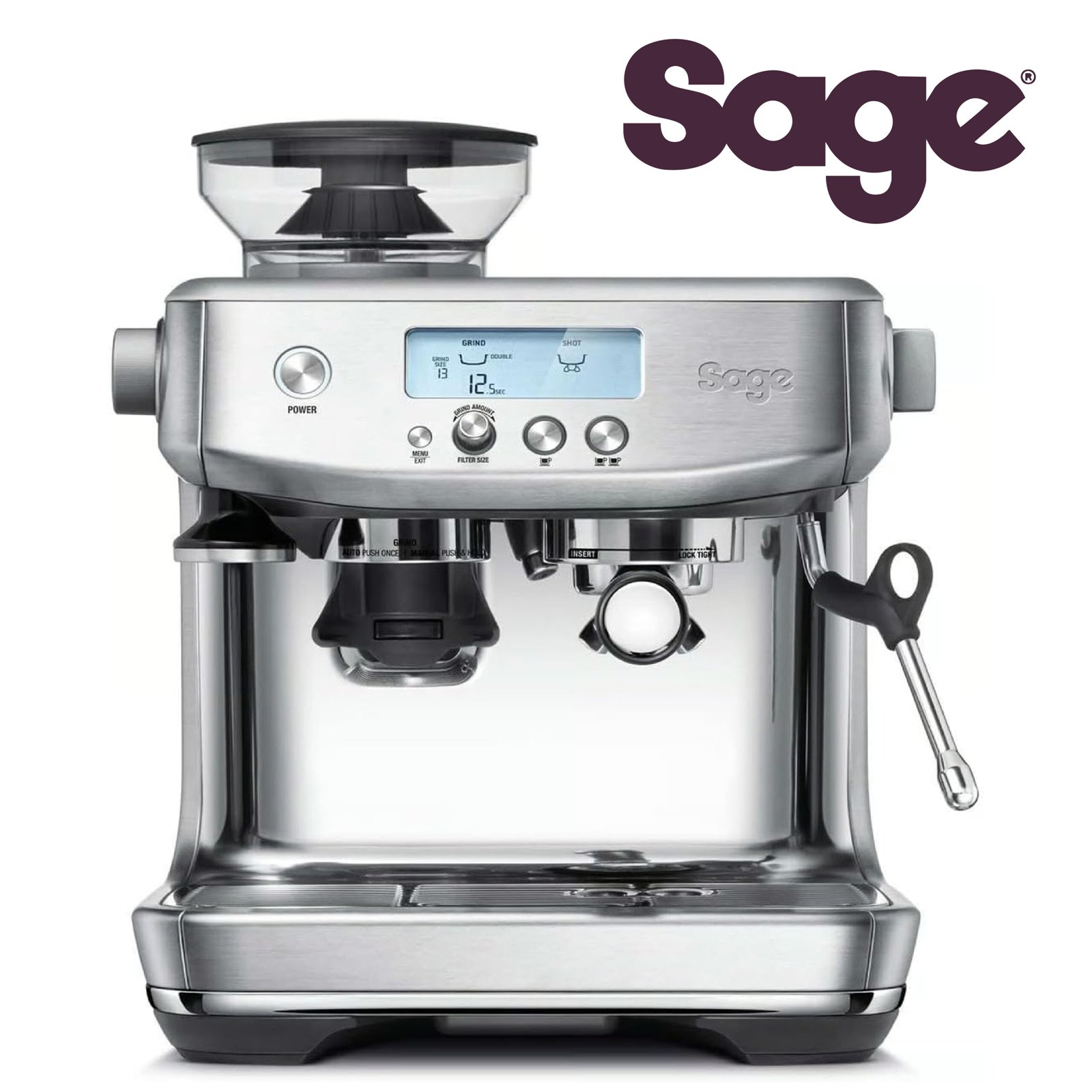 Sage - The Barista Pro - Machine à Café avec Mousseur à Lait Manuel & Moulin Conique Intégré - 30 Réglages de Mouture, 1650W - Pichet et Tamper Inclus - Acier Inoxydable Brossé [Classe énergétique A]