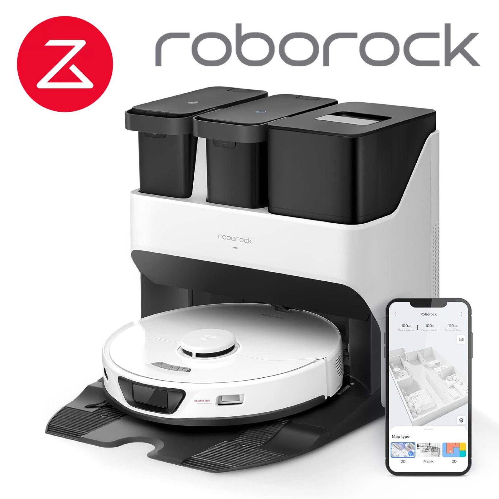 roborock S7 Max Ultra Robot Aspirateur Laveur avec Station 5500Pa, Lavage Séchage et Remplissage Automatique avec Évitement Actif d'obstacles/Commande Vocale/APP -Noir