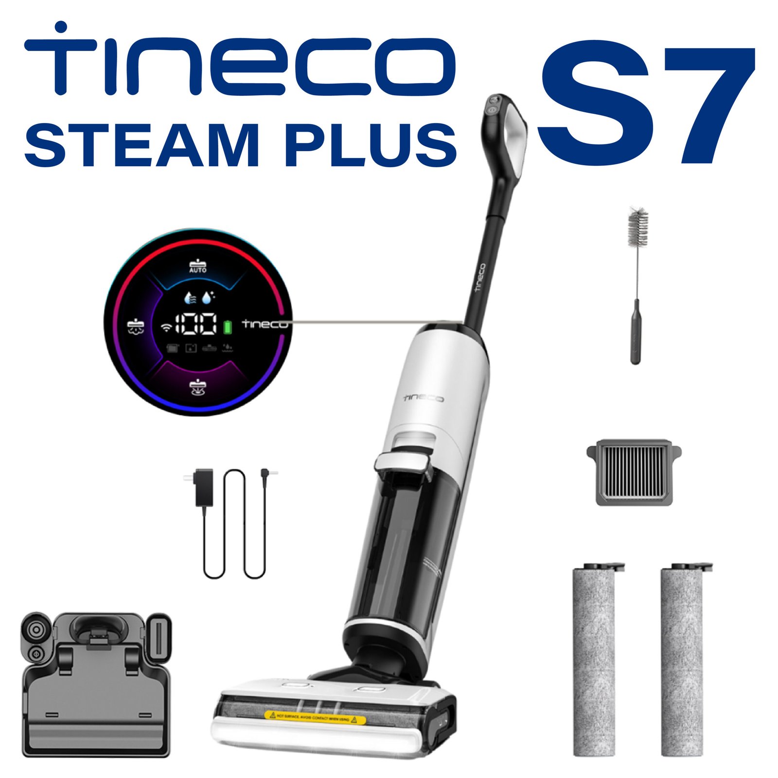 Tineco Floor One S7 Steam Nettoyeur de Sols sans-Fil Balai Vapeur pour Saletés Collantes sur Sols Durs avec Écran Auto-Nettoyage Nettoyage des Bords Autopropulsion Parfait pour Enfants/Animaux