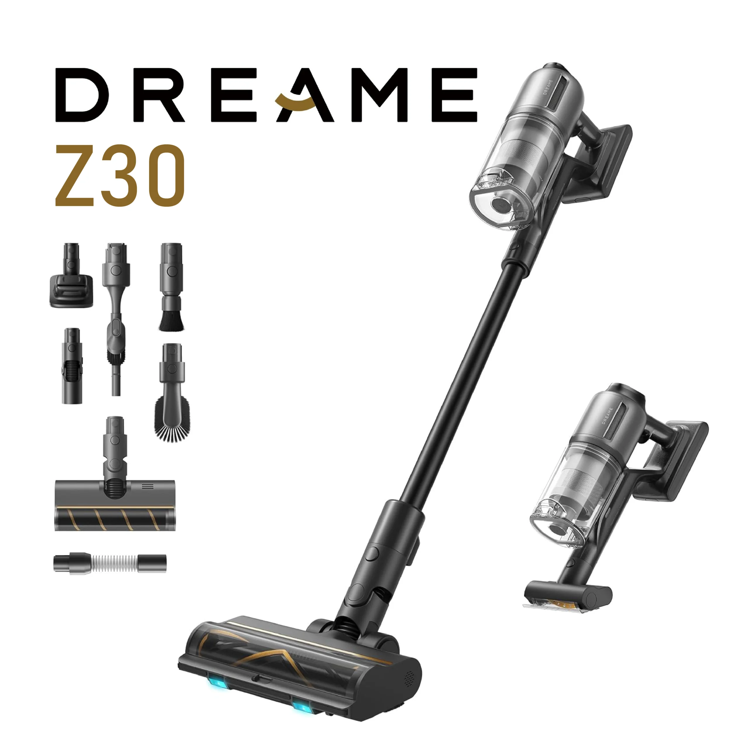 DREAME Z30 Cordless Stick Vacuum Cleaner, 310AW Suction Power, High Speed Motor, 90min Max Cleaning Time, H14 HEPA Filter, Dust Detection Technology
