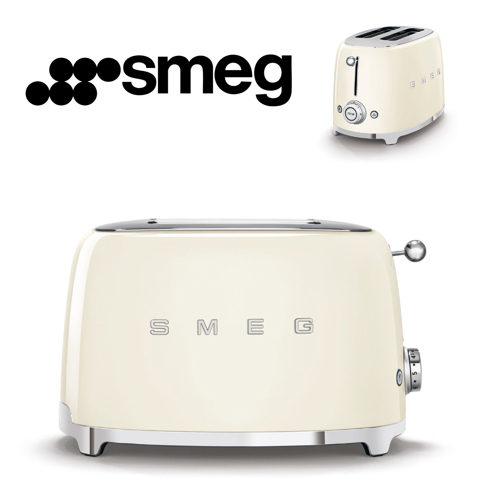 GRILLE PAIN SMEG Années 50 2 U CENTRAGE 950W CREME TSF01CREU