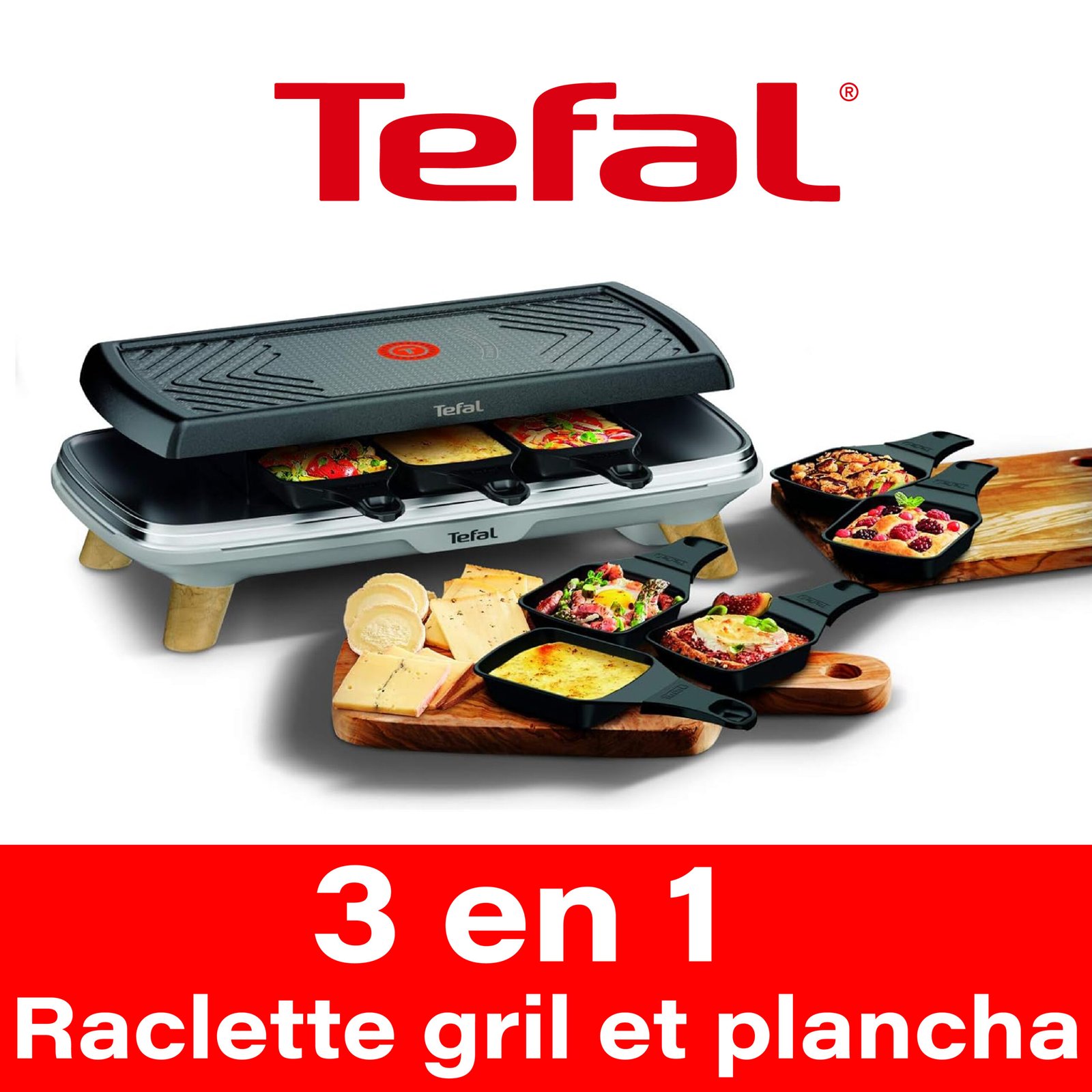 TEFAL Gourmet, Appareil à raclette gril et plancha, Antiadhésif, 8 personnes
