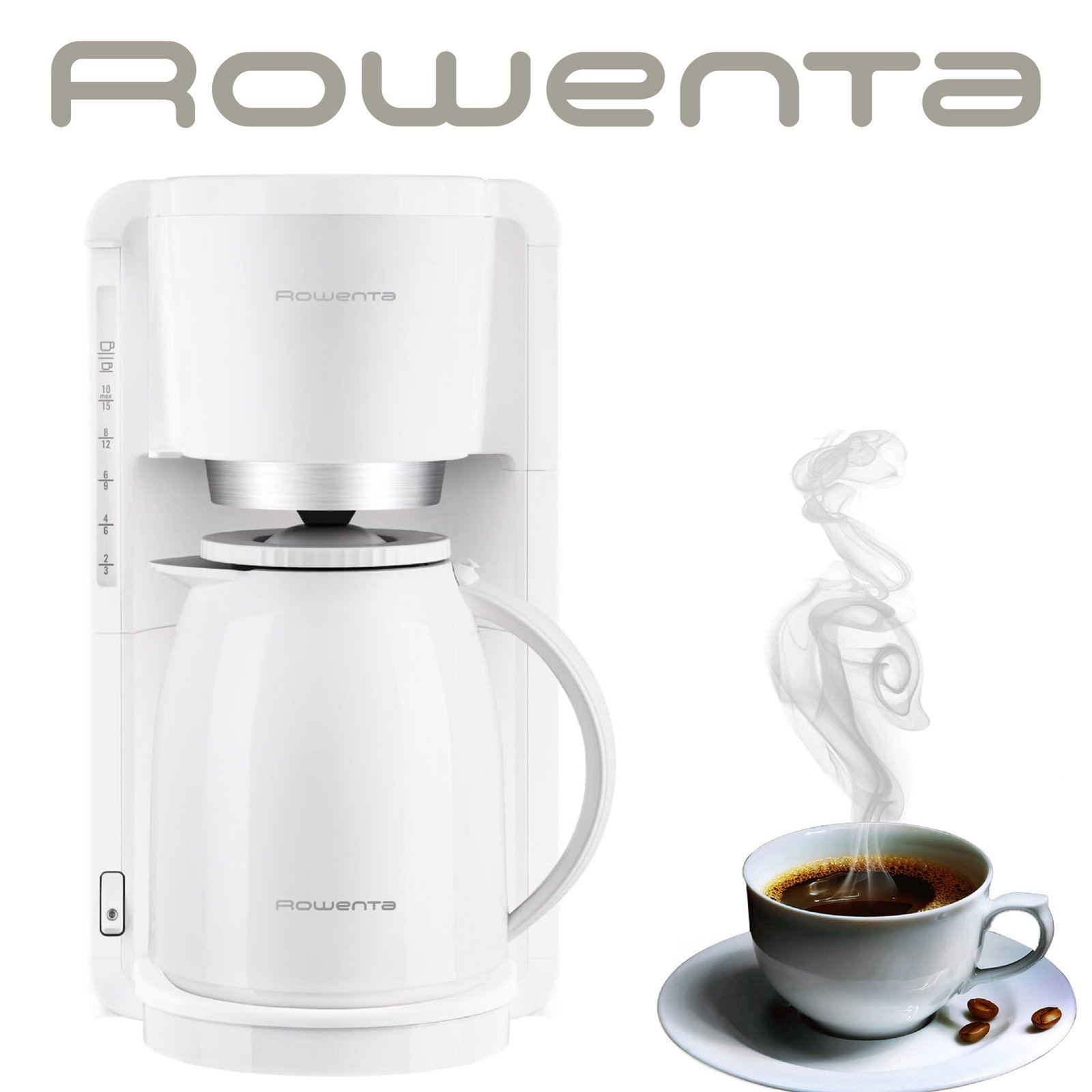 Rowenta CT3801 Adagio Milano Machine à café filtrante avec verseuse isotherme en plastique 8-12 tasses Blanc/acier inoxydable
