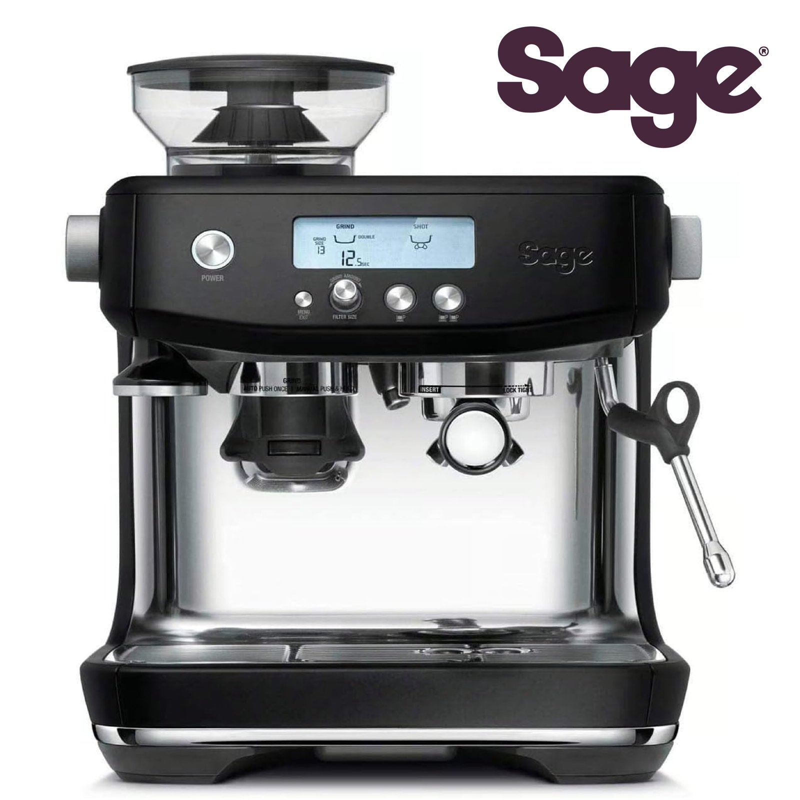 Sage The Barista Pro - Machine à Café avec Mousseur à Lait Manuel & Moulin Conique Intégré - 30 Réglages de Mouture Truffe Noire