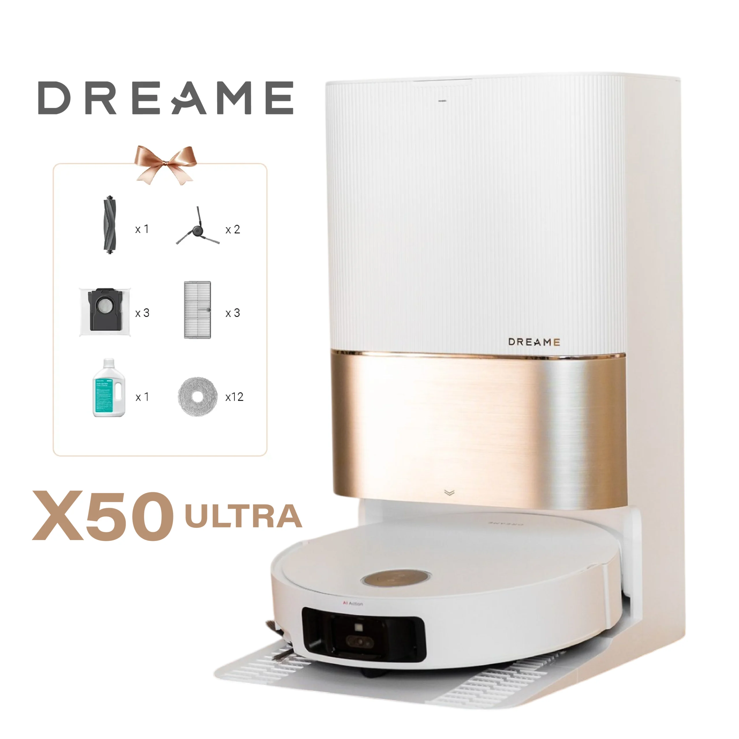 DREAME X50 Ultra Complete Robot Aspirateur avec Station, évitement d'obstacles par IA et Navigation à 360, Aspiration jusqu'à 20 000 Pa, Nettoyage en Profondeur d'un Bord à l'autre, Brosse démêlante