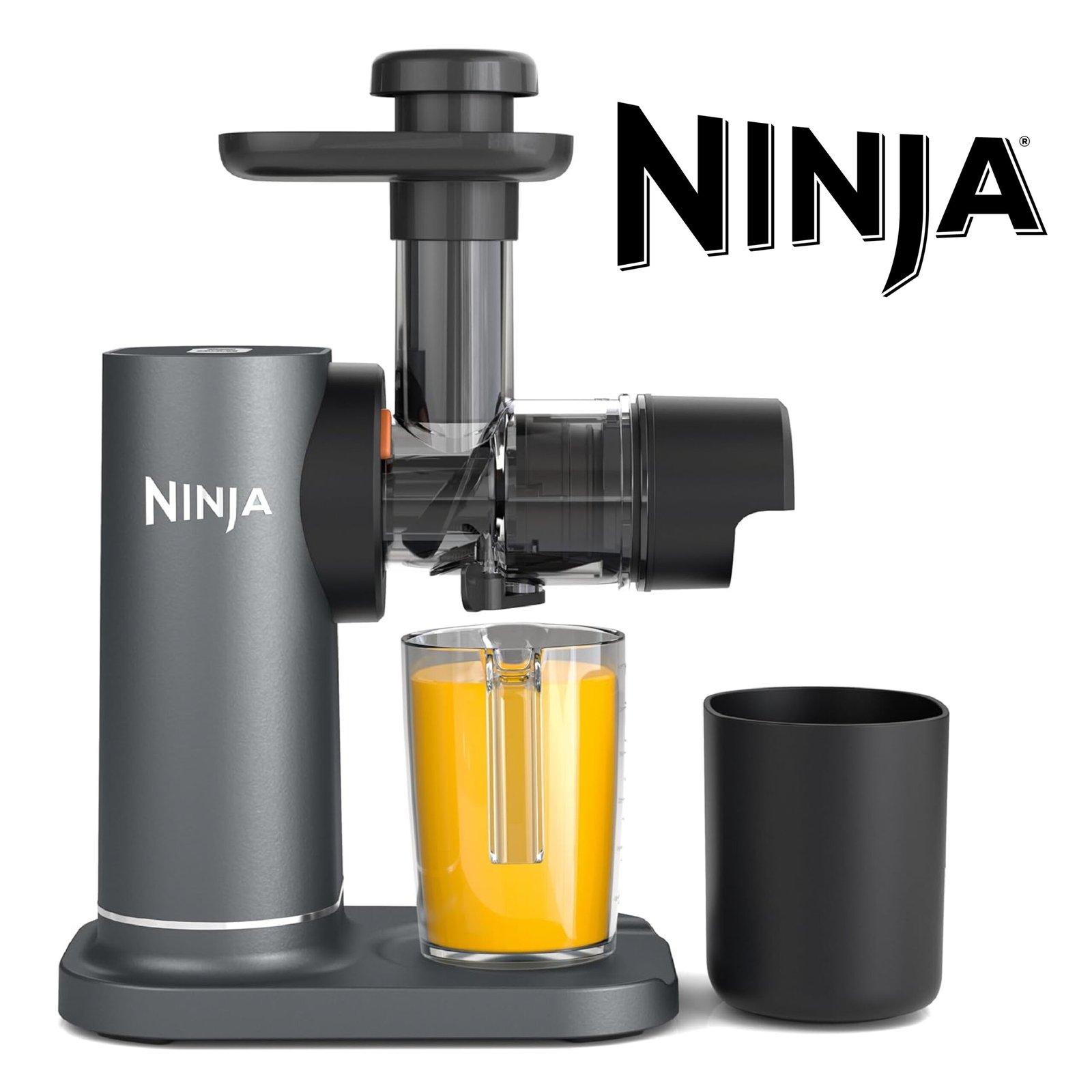 Ninja Extracteur de jus à pression à froid, carafe 700 ml et récupérateur de pulpe 1,1 l, pour des jus, boissons et shots sains, compact, lavable au lave-vaisselle, pièces amovibles, Gris JC151EU