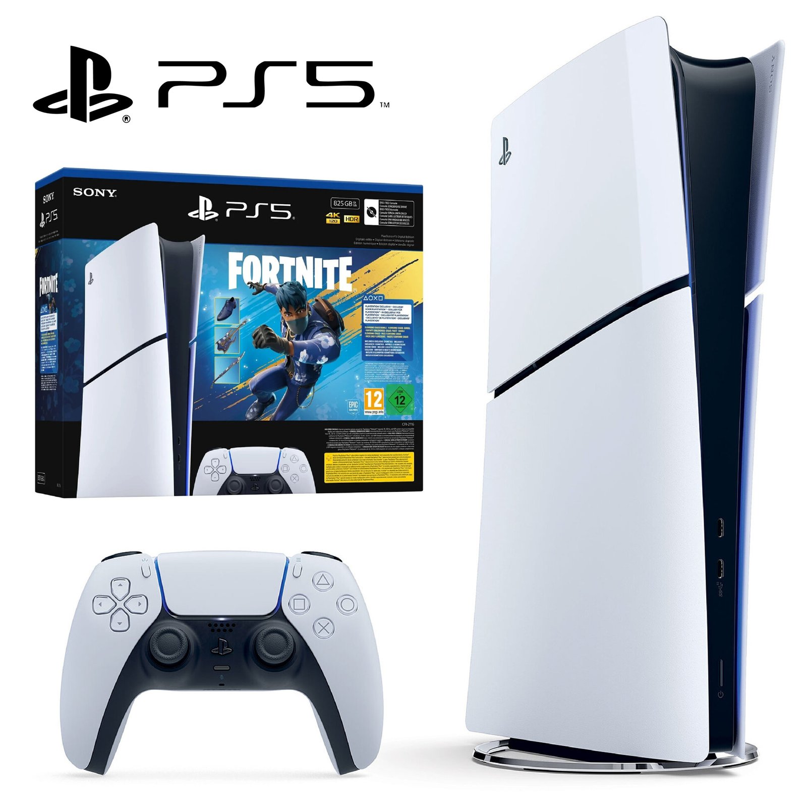 Sony PlayStation 5 Edition limitée Fortnite® Flowering Chaos825 GB Slim Digital Flowering Chaos Blanc