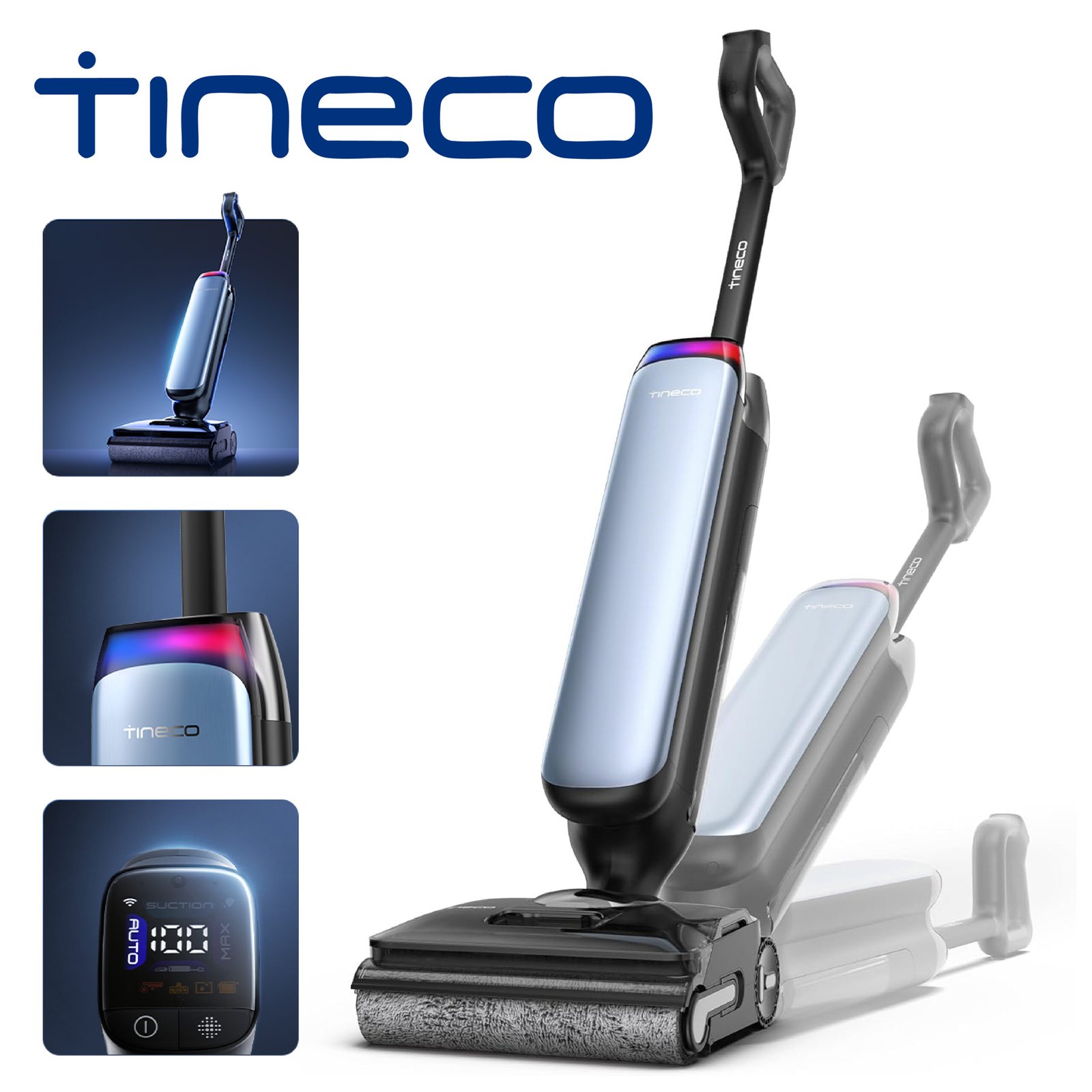 Tineco Floor One S9 Artist Aspirateur Laveur, 22 kPa d'aspiration, 360° SmoothDrive, Design Anti-emmêlement, 50 Min d'autonomie, Nettoyage des Bords des 2 côtés, s'aplatit à 180°, Flashdry à 85°C