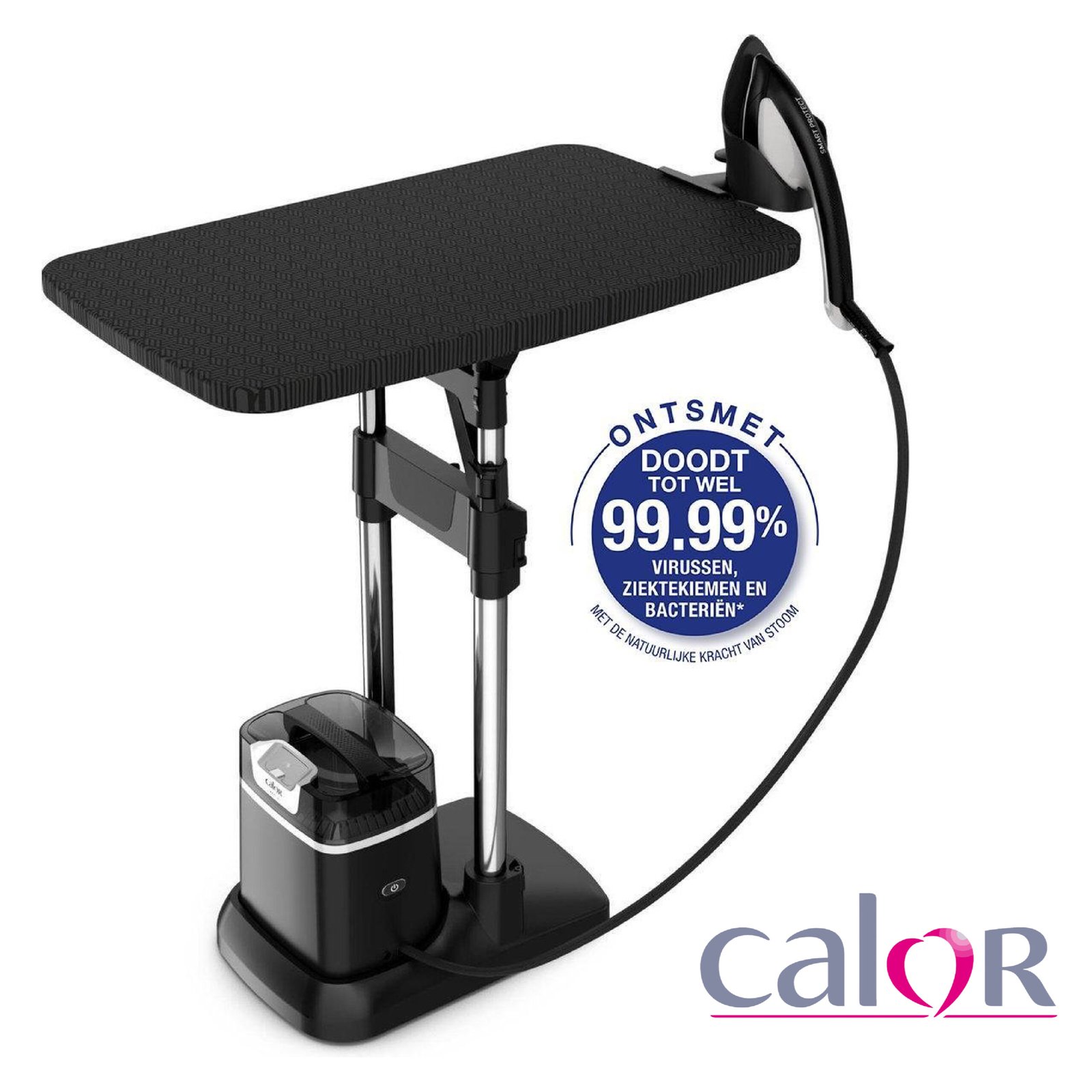 Calor Ixeo+ Défroisseur tout-en-un, Planche Smart Board intégrée 3 positions, Fer vapeur, Défroisseur, Technologie Twin Boiler, Pression de la pompe 5 bars, Ultra-léger QT1510C0