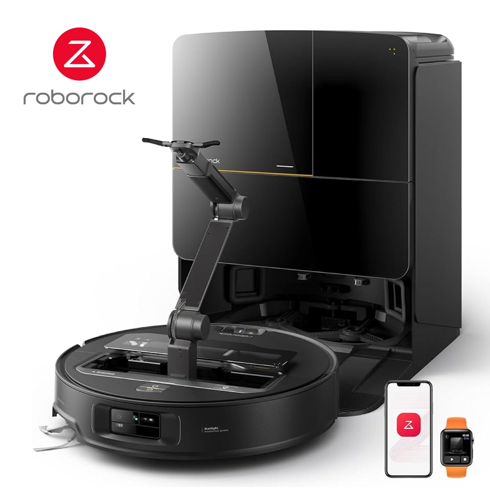Roborock Saros Z70 Robot Aspirateur 22 000Pa, Bras Mécanique OmniGrip, Châssis AdaptiLift, FlexiArm Riser, Système Autonome StarSight 2.0, Station Multifonctionnelle 4.0, 7,98cm Ultra-mince, APP/Vocal