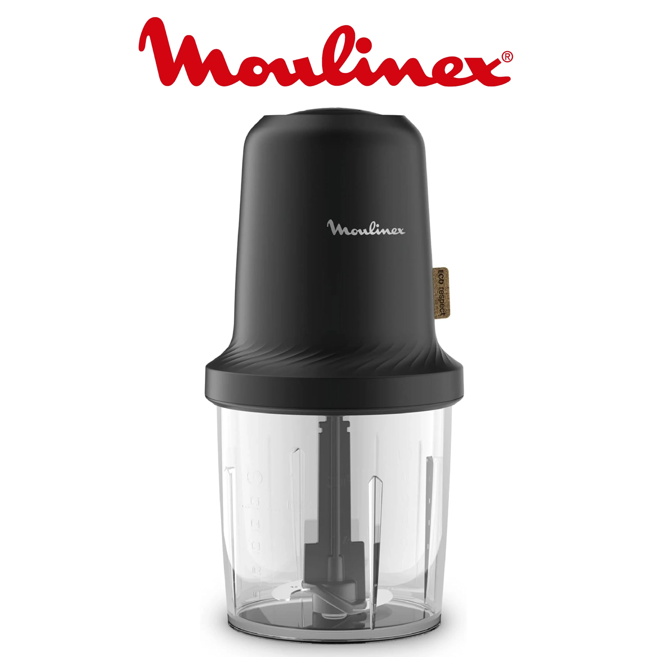 Moulinex Eco Respect hachoir, Design écologique, Oignons, ail, herbes, sauces, 0,5 L, 2 lames, 500 W, Fabriqué en France AT80E810