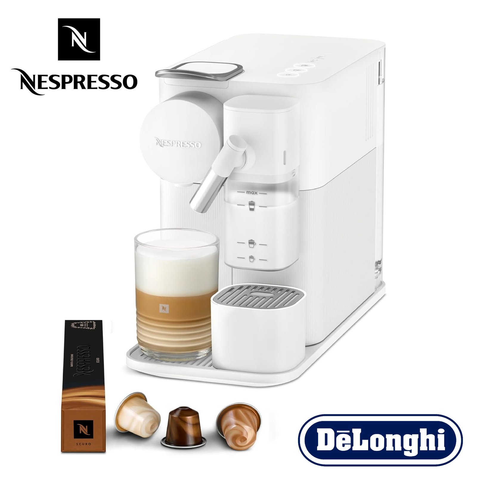 De'Longhi Nespresso Lattissima One Evo , Machine a Café Capsule, Expresso et Cappuccino, 1450W, Blanc [Classe énergétique A+] EN510.W