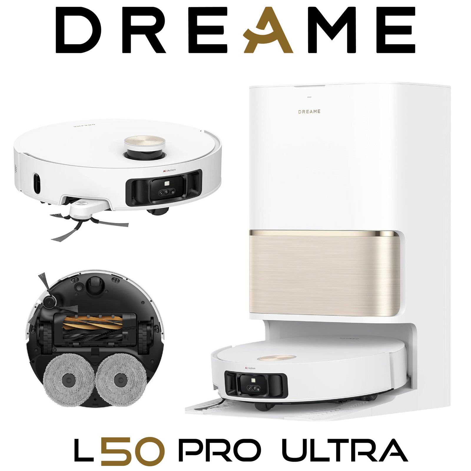 Dreame L50 Pro Ultra Robot Aspirateur Laveur avec vidage Automatique et Nettoyage Automatique des serpillières, évitement d'obstacles Intelligent et Navigation à 360°, Aspiration 19 500 Pa