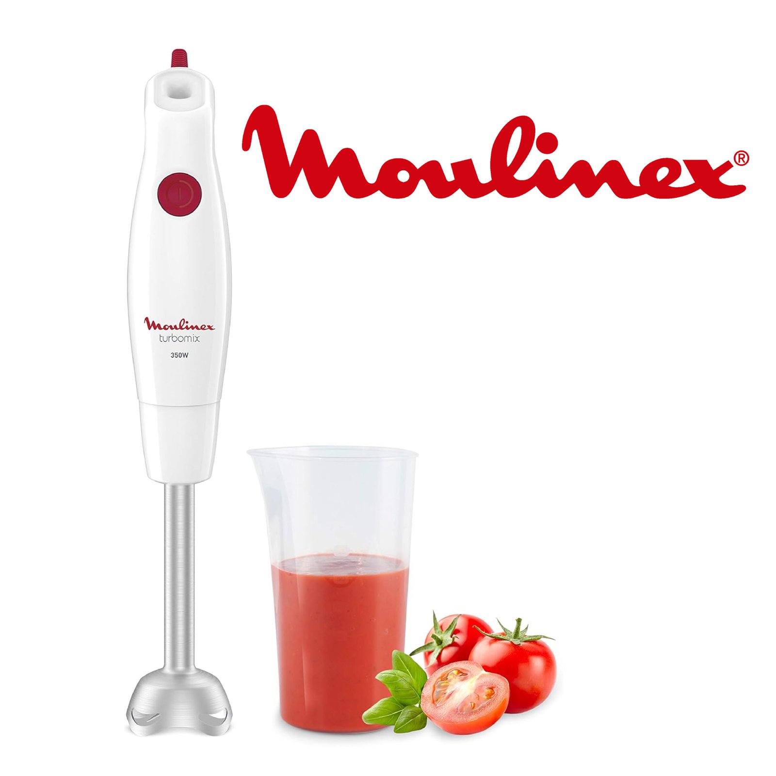 Moulinex Turbomix+ Mixeur plongeant DD1211 350 W 1 vitesse - Poignée ergonomique, pied en métal, lames Zelkrom robustes - Protection anti-éclaboussures - Pièces amovibles lavables au lave-vaisselle