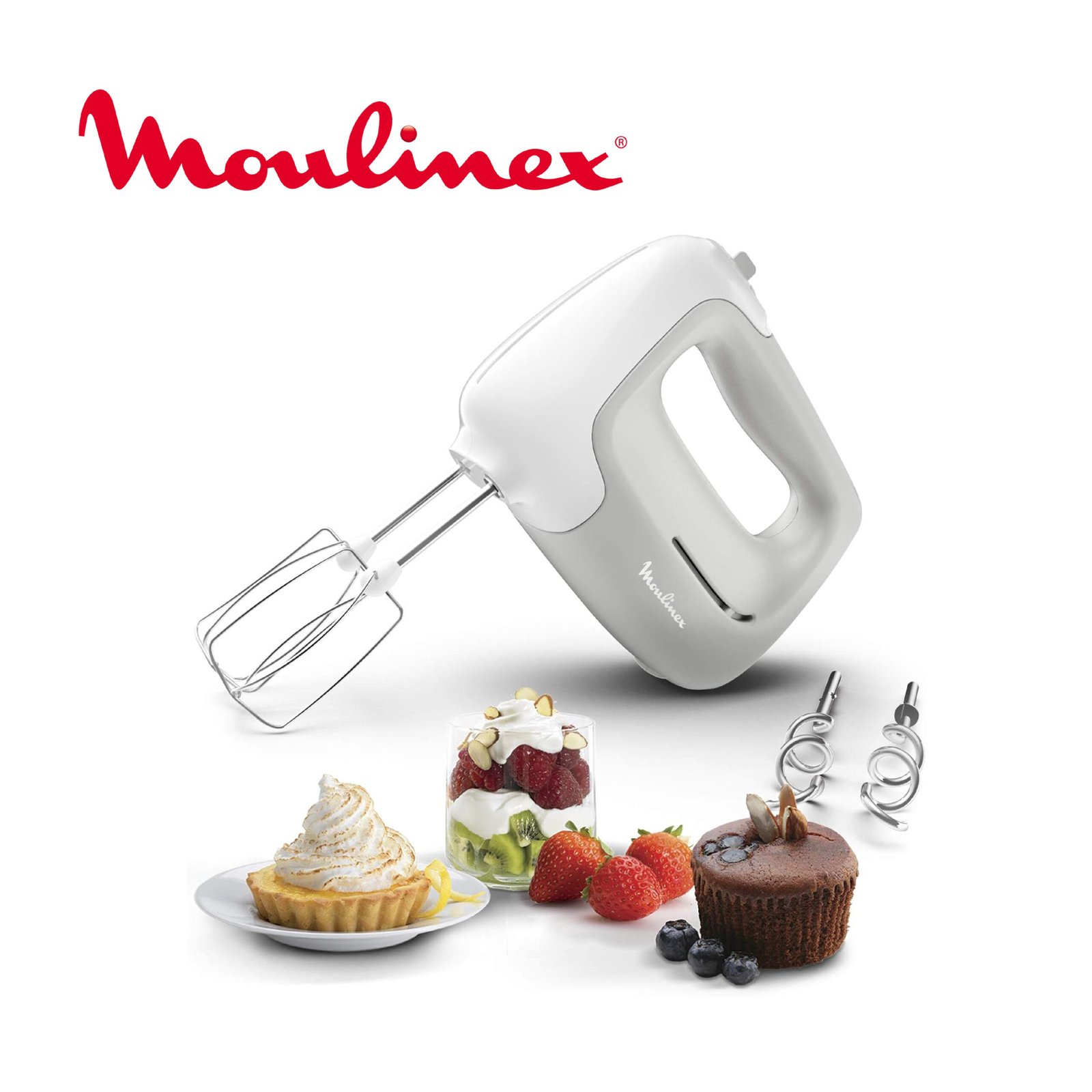 Moulinex Prep'Mix Batteur Electrique 5 Vitesses 2 Fouets 2 Crochets Pétrisseurs